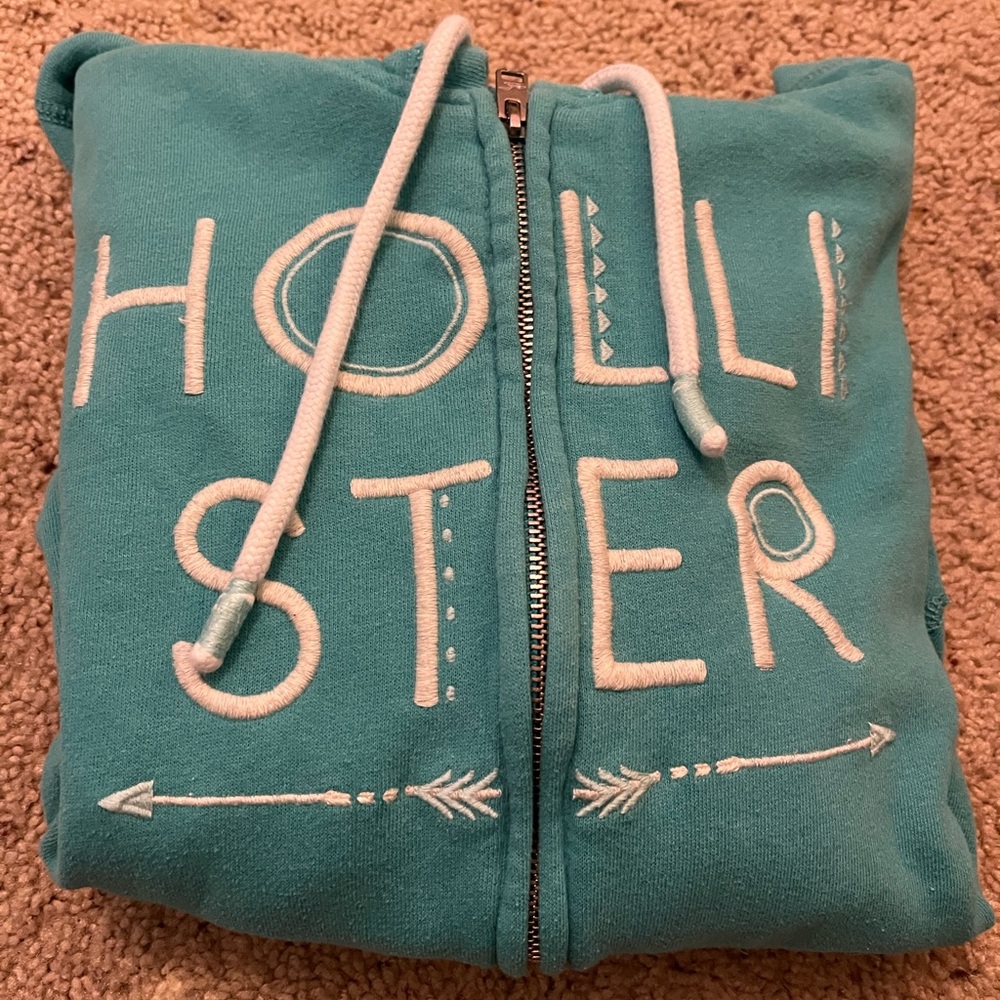 Hollister teal zip up